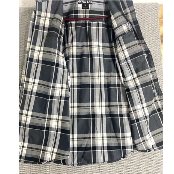 Red Ape Party  Shirt Mens M  Gray/Black Plaid Always King Patches Logo Street - Picture 13 of 15